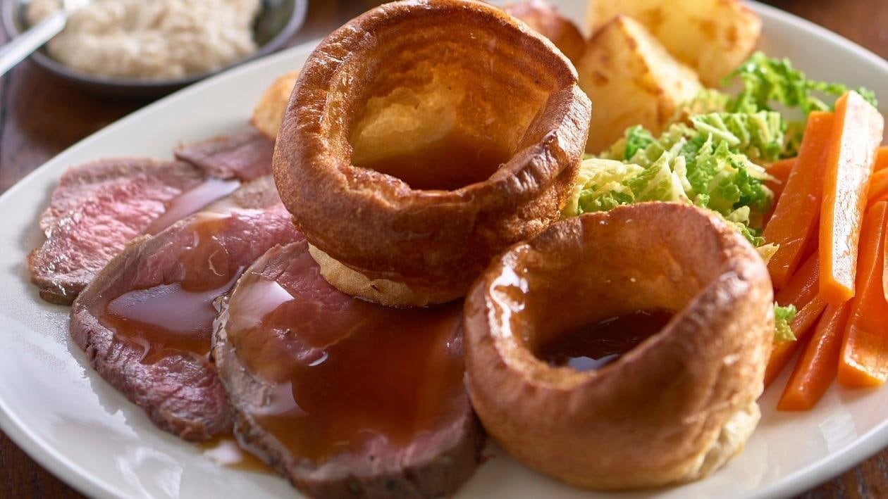 Roast beef with gluten-free Yorkshire puddings