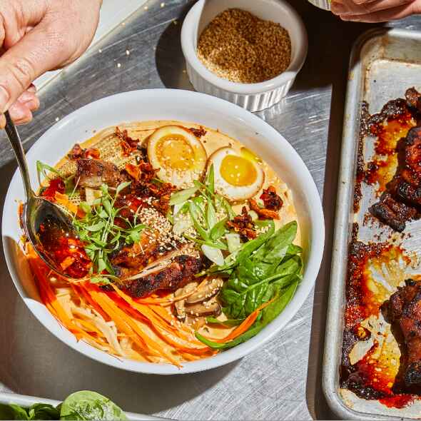 Spicy Red Hot Creamy Ramen with Char Siu Chicken